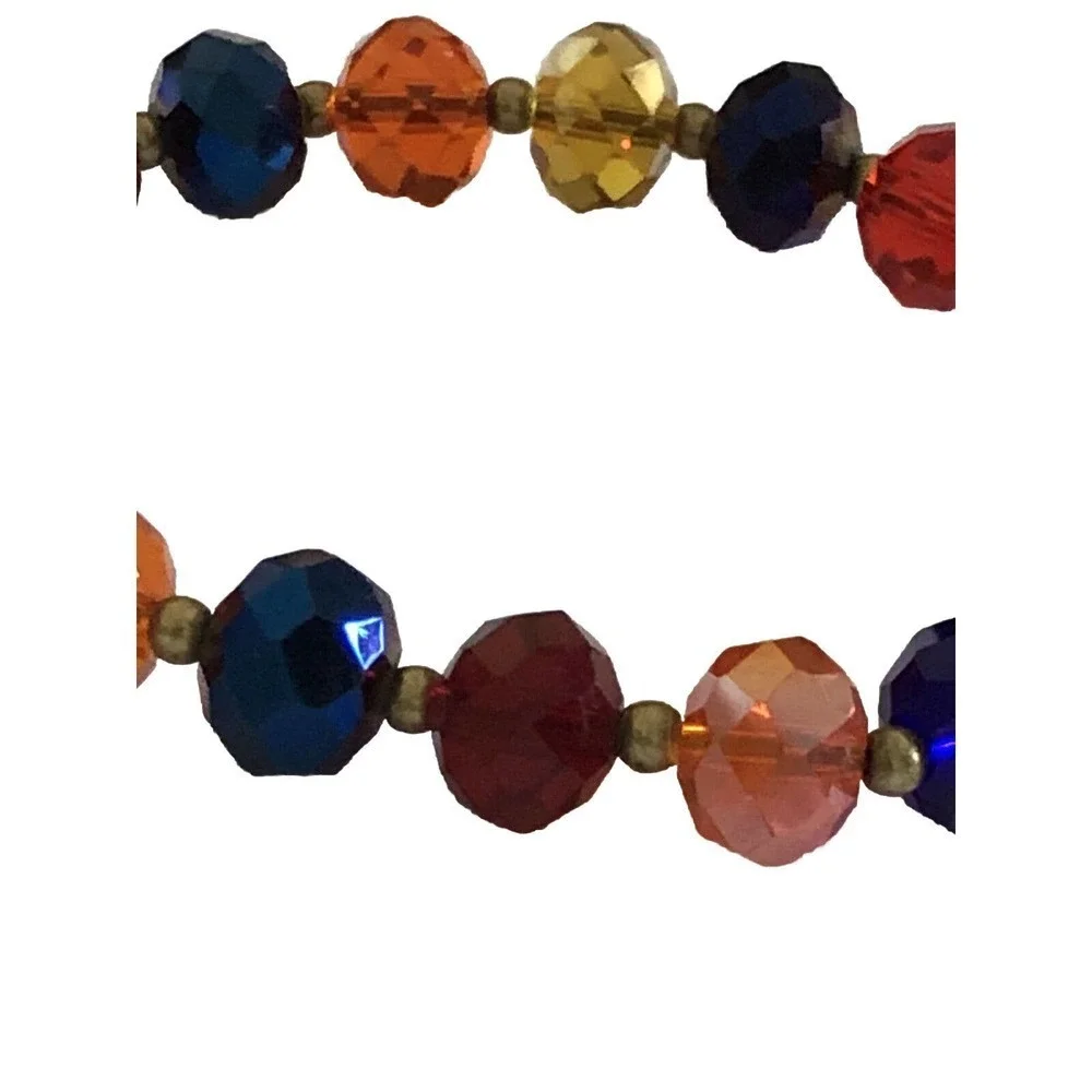 Set Of 2 Faceted Resin Crystal Beaded Stretch Bracelet Multi-Colors Jewelry
